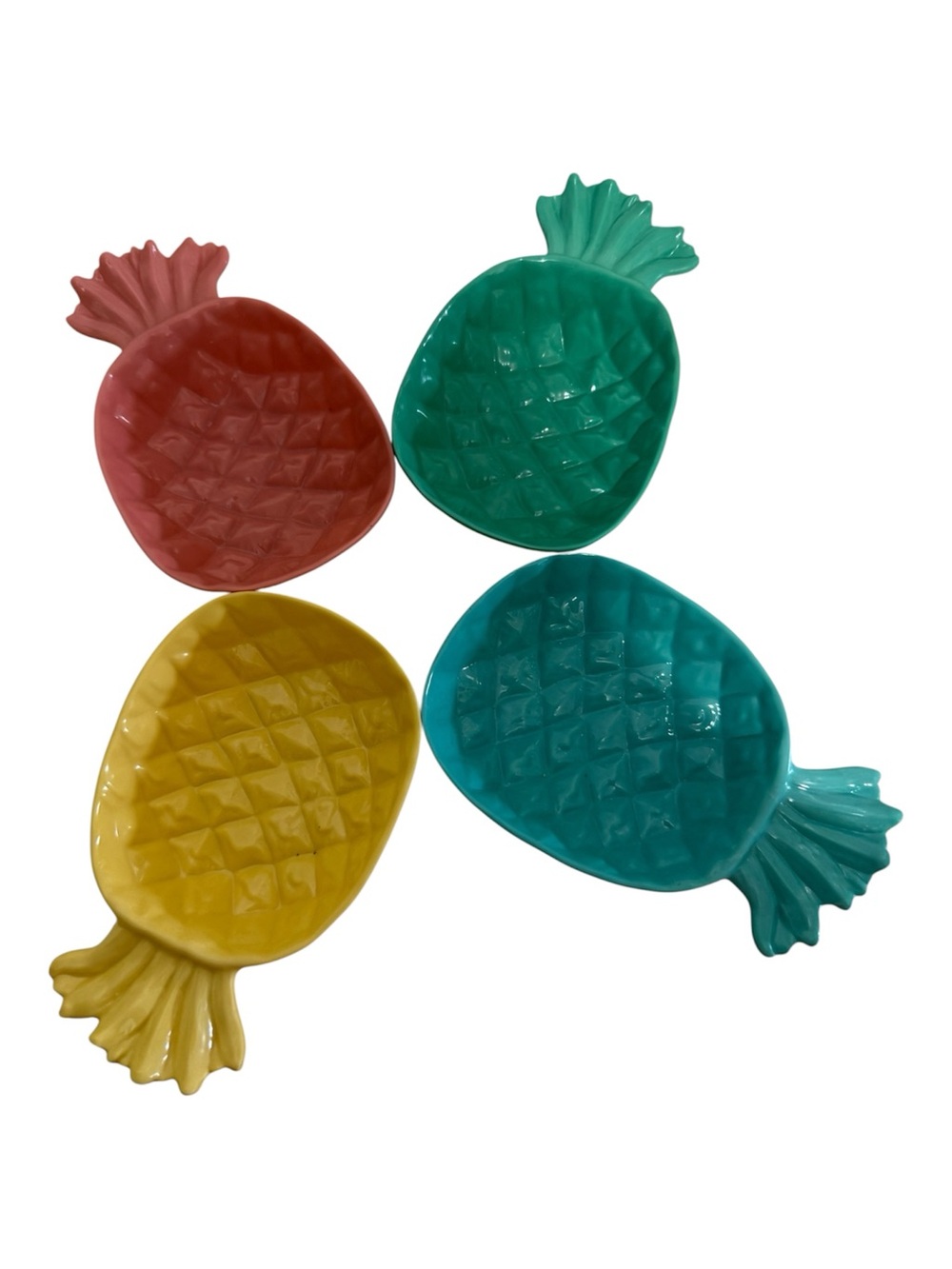 MELA WARE Set of 4 Pineapple Trinket Dishes Yellow Teal Green Pink